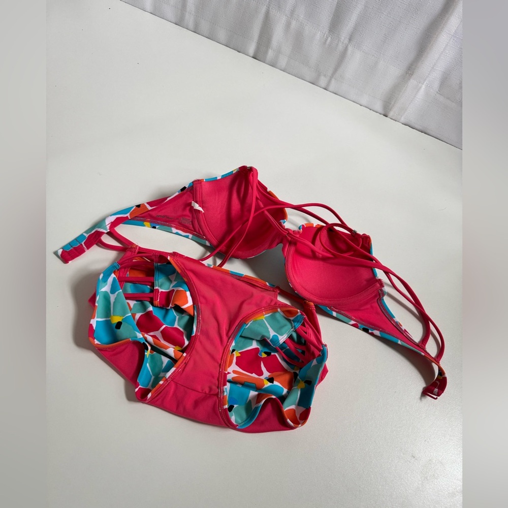 Aerie Floral Bridget Bikini Top 34C & High-Rise Strappy Bottoms Small Set - Picture 5 of 5
